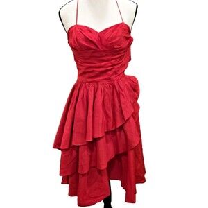 50s Vintage Will Steinman Dress Lipstick Red Taffeta Tiered Party Dress Sz Small